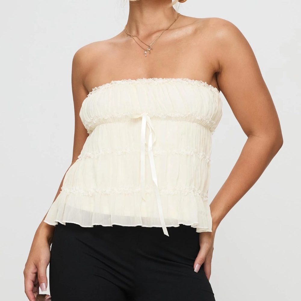 Princess Polly Cream Strapless Ruffle Tube Top